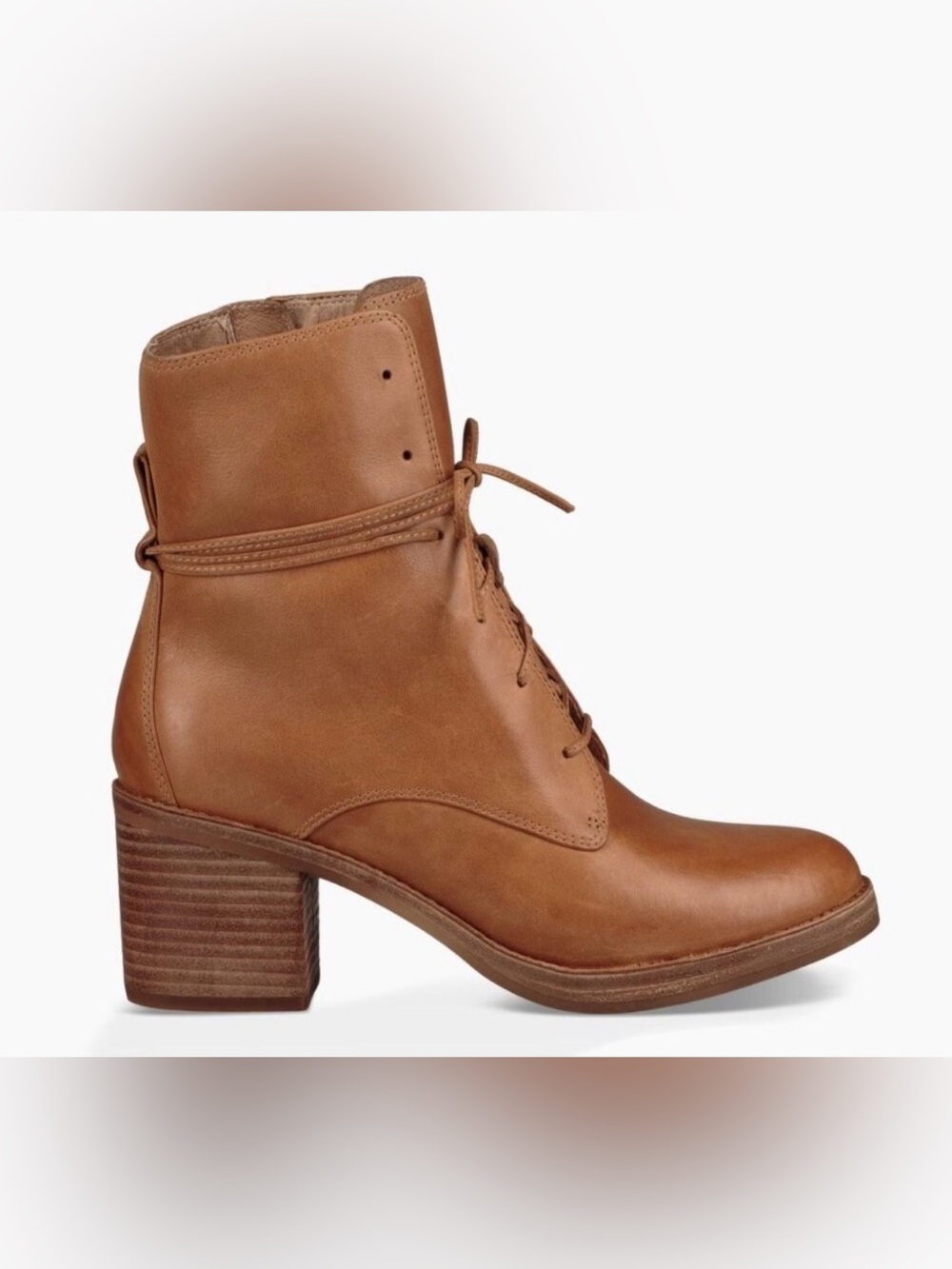 UGG Women's Tan Leather Lace-Up Block Heel Ankle Boots